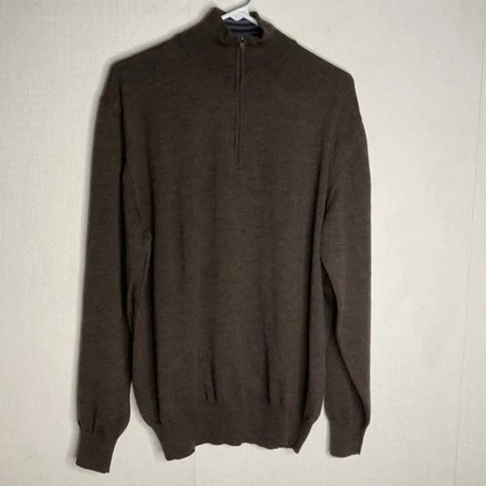 Paul Frederick 100% Merino Wool 1/4 Zip Sweater Pullover Men Size Large‎ Brown